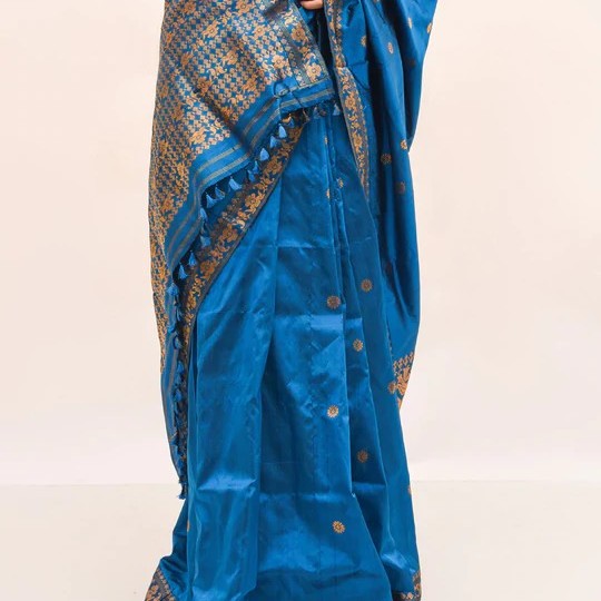 Dark Blue Handwoven mulberry silk assam saree