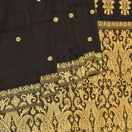 Black and Golden Handloom mulberry silk assam saree