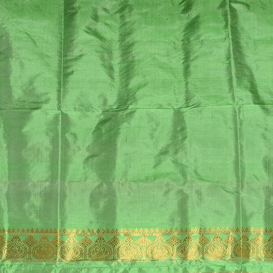 Cyan Green and Golden Handwoven mulberry silk assam saree